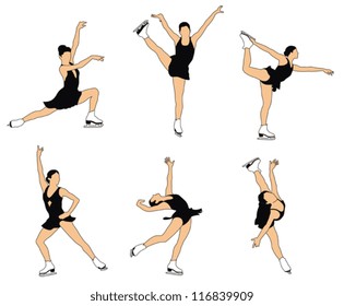 Vector illustration collection of figure skating women