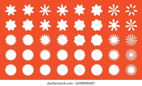 Vektorgrafik. Kollektion von flachen Design-Elementen für Poster, Buchumschlag, Rahmen, Geschenkkarte, Magazin. Minimalistische wellenförmige Objekte. Einfache Stern- und Kreisformen. Kühner zeitgenössischer Stil