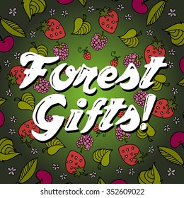 Vector illustration of collection of forest fruit and berries