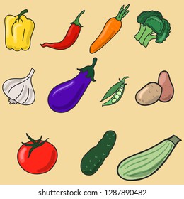 Vector illustration . Collection of fresh vegetables.