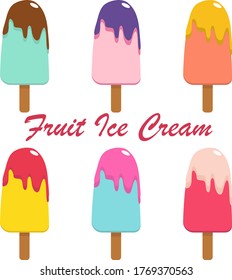 vector illustration of collection of fruit ice cream. сolorful summer with ice cream on a stick.