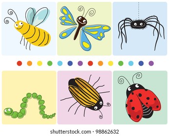 Vector illustration collection of funny cartoon  insects