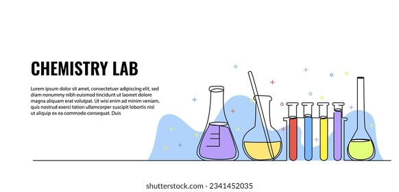 Vector illustration of a collection of glass tubes of chemical lab equipment. Modern flat in continuous line style.