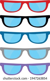 Vector illustration of collection of glasses of different colors with transparency in the lenses