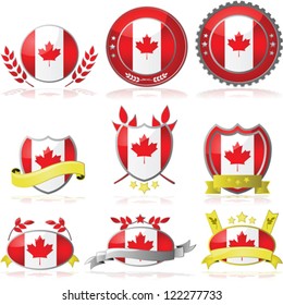 Vector illustration collection of glossy badges with the flag of Canada