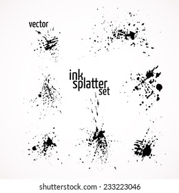 Vector Illustration. Collection Of Grunge Ink Splatter.