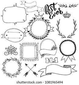 Vector illustration, collection of hand drawn badges and design elements