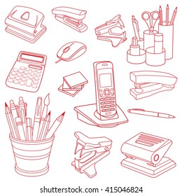 Vector Illustration Collection Of Hand Drawn Doodles Of Business Objects And Office Items. Isolated On White Background