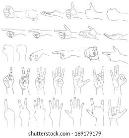 vector illustration of collection of hand gestures