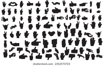 Vektorgrafik der Sammlung von Handgesten Silhouetten, Hand Vektorgrafik, größte Sammlung von Vektorsymbol Händen
