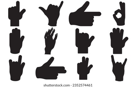 vector illustration of collection of hand gestures silhouettes, Hand vector,