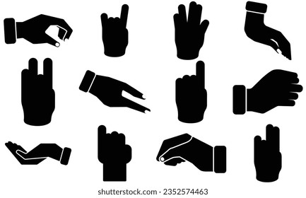 ilustración vectorial de la colección de siluetas de gestos de mano, vector de mano,