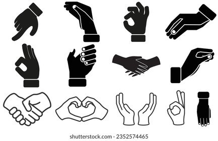 ilustración vectorial de la colección de siluetas de gestos de mano, vector de mano,