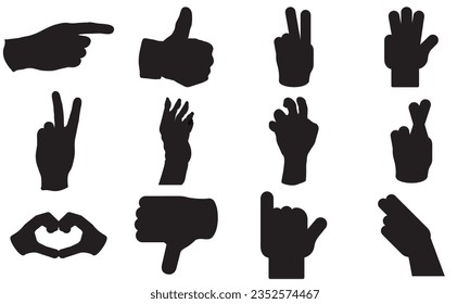 ilustración vectorial de la colección de siluetas de gestos de mano, vector de mano,