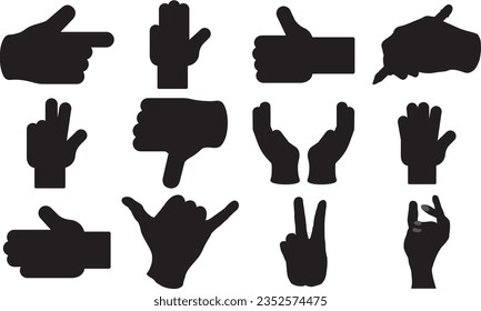 vector illustration of collection of hand gestures silhouettes, Hand vector,