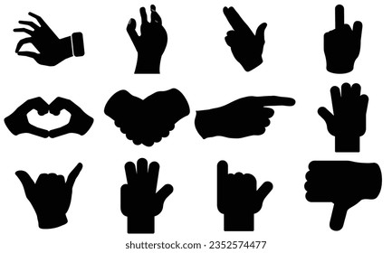 Vektorgrafik der Sammlung von Handgesten Silhouetten, Handvektor,