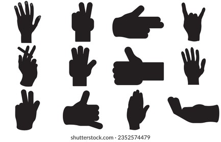vector illustration of collection of hand gestures silhouettes, Hand vector,