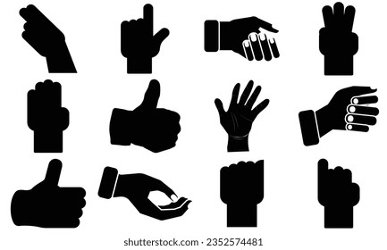 ilustración vectorial de la colección de siluetas de gestos de mano, vector de mano,