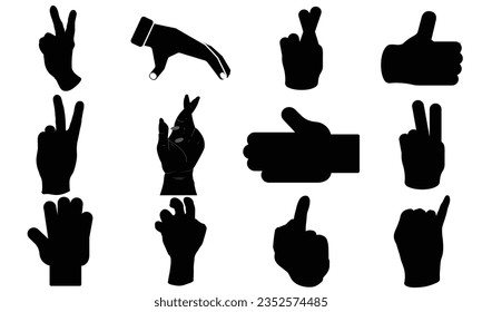 ilustración vectorial de la colección de siluetas de gestos de mano, vector de mano,