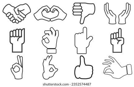 ilustración vectorial de la colección de siluetas de gestos de mano, vector de mano,