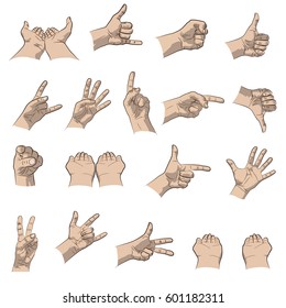 vector illustration of collection of hand gestures