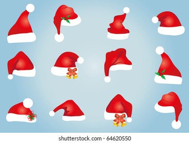 Vector illustration of collection of hats for Santa Claus