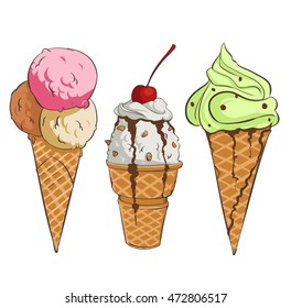 vector illustration of collection of ice cream.flat design.vector
