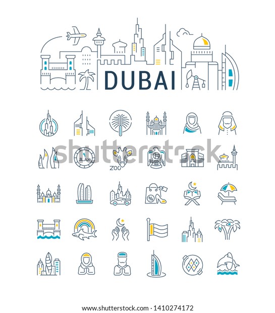 Vector Illustration Collection Icons Dubai Linear Stock Vector (Royalty ...