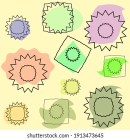 Vector illustration of a collection of irregular framed stars with the effects of soft pastel colors on the background of cream color