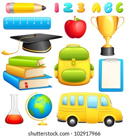 vector illustration of collection of isolated colorful education object