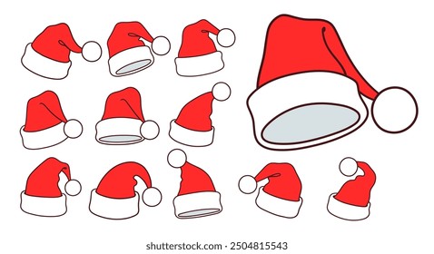 Vector illustration collection of isolated  Santa Hats design elements