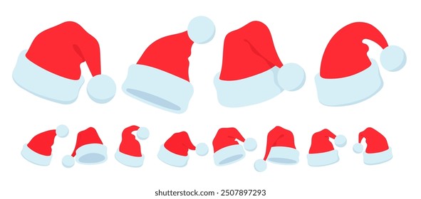 Vector illustration collection of isolated  Santa Hats design elements