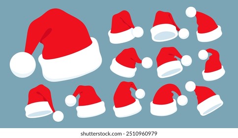 Vector illustration collection of isolated Santa Hats design elements