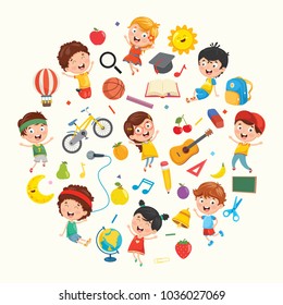 Vector Illustration Collection of Kids and Objects
