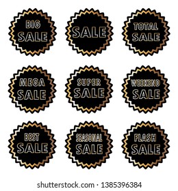 Vector illustration of a collection of labels with inscriptions on sales.
Inscriptions: mega, big, super, best, total sales.