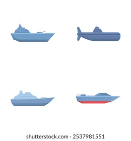 Vector illustration collection of maritime vessels including naval ships and submarines