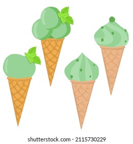 Vektorgrafik. Ansammlung von fein cremigem Eis in Waffeltönen.