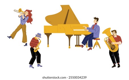 vector illustration of a collection of musicians activities with a simple and elegant design concept