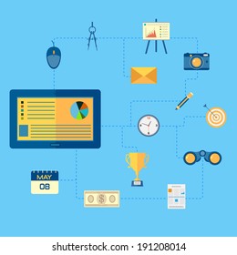 vector illustration of collection of office icon