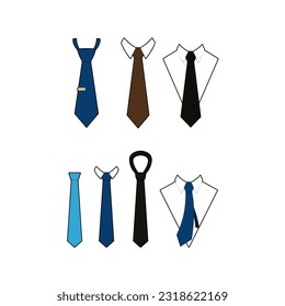 vector illustration collection of office necktie tie with collar for graphic decoration element