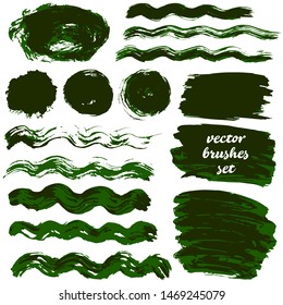 Vector illustration. Collection of paint, ink brush strokes, brushes, blots, grungy. Dirty design elements