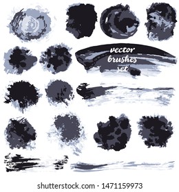 Vector illustration. Collection of paint, ink brush strokes, brushes, blots, grungy. Dirty design elements