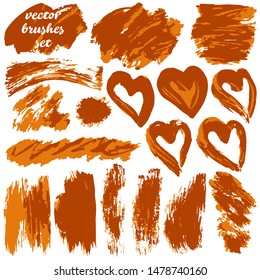 Vector illustration. Collection of paint, ink brush strokes, brushes, blots, grungy. Dirty design elements