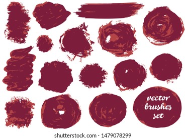 Vector illustration. Collection of paint, ink brush strokes, brushes, blots, grungy. Dirty design elements