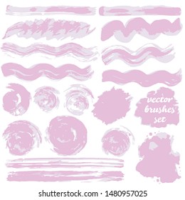 Vector illustration. Collection of paint, ink brush strokes, brushes, blots, grungy. Dirty design elements