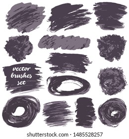 Vector illustration. Collection of paint, ink brush strokes, brushes, blots, grungy. Dirty design elements