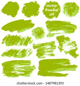 Vector illustration. Collection of paint, ink brush strokes, brushes, blots, grungy. Dirty design elements