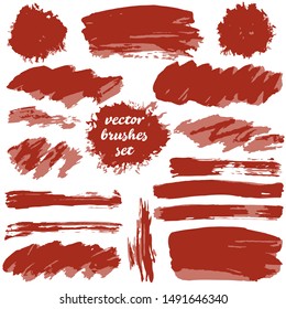 Vector illustration. Collection of paint, ink brush strokes, brushes, blots, grungy. Dirty design elements