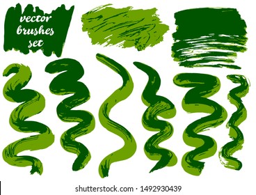 Vector illustration. Collection of paint, ink brush strokes, brushes, blots, grungy. Dirty design elements