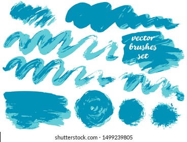 Vector illustration. Collection of paint, ink brush strokes, brushes, blots, grungy. Dirty design elements